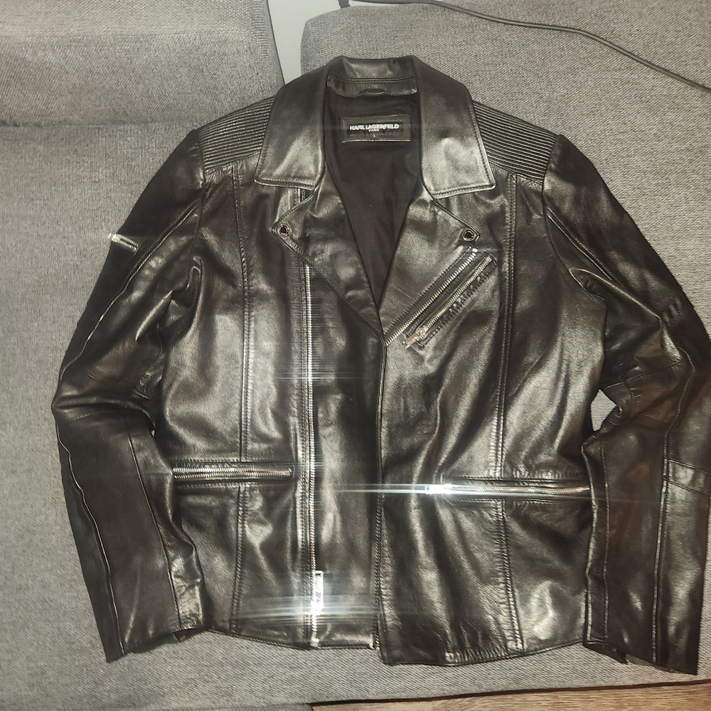 Karl Lagerfeld Black Leather Biker Moto Jacket